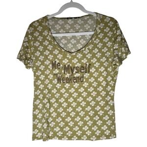 Max Mara Weekend Casual Cotton T-Shirt Four Leaf Clover Print Size XL